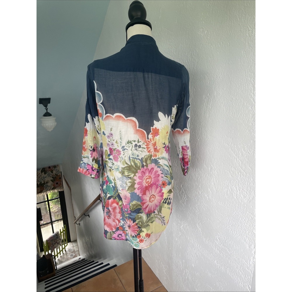 STUNNING FUNKY PEOPLE FLORAL BLOUSE ANTHROPOLOGIE SMALL In 100% Cotton - Picture 4 of 6